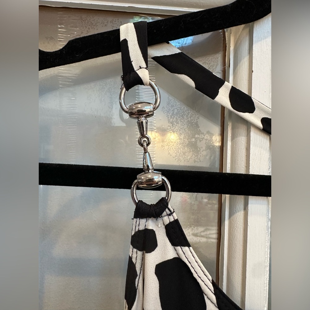 Vintage Cache Black & White Giraffe Print Dress Snaffle Horse Bit Metal Size 2 - Picture 3 of 10